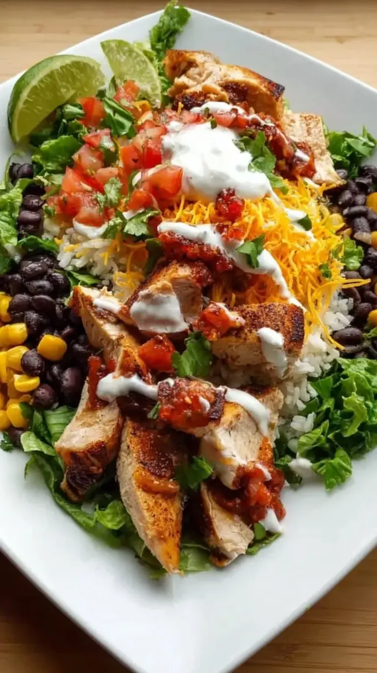 A vibrant Naked Chicken Burrito Bowl with grilled chicken, black beans, corn, and avocado slices.