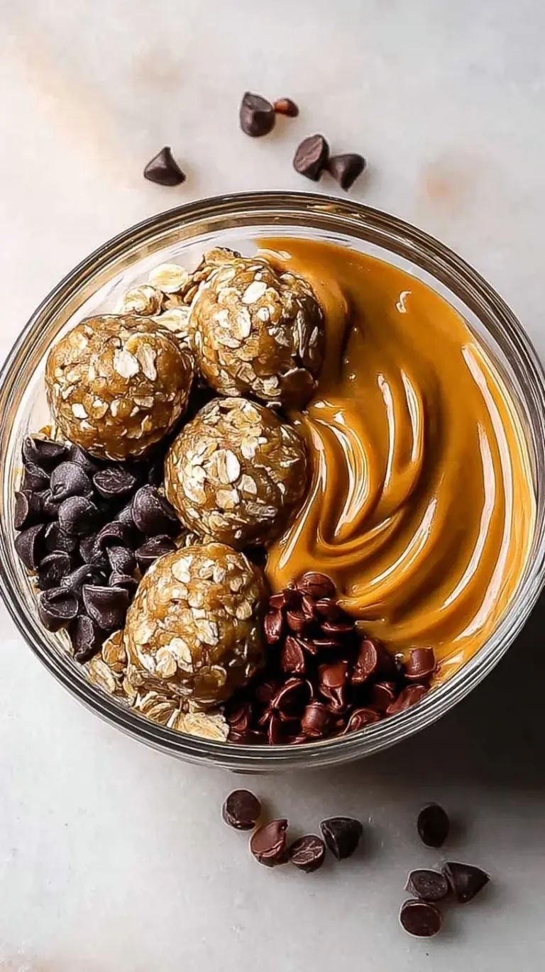 A plate of round peanut butter energy bites with chocolate chips on a clean white surface