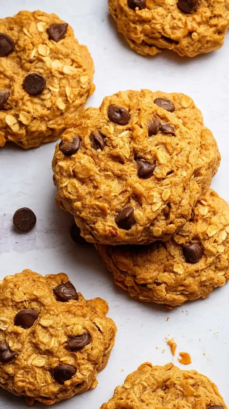 Freshly baked peanut butter oatmeal cookies on a cooling rack