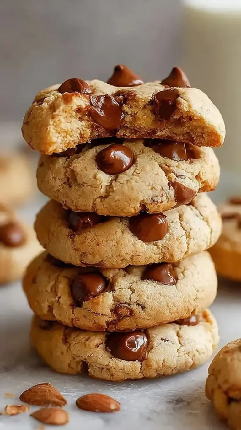 A stack of soft protein greek yogurt cookies with mini chocolate chips on a cooling rack