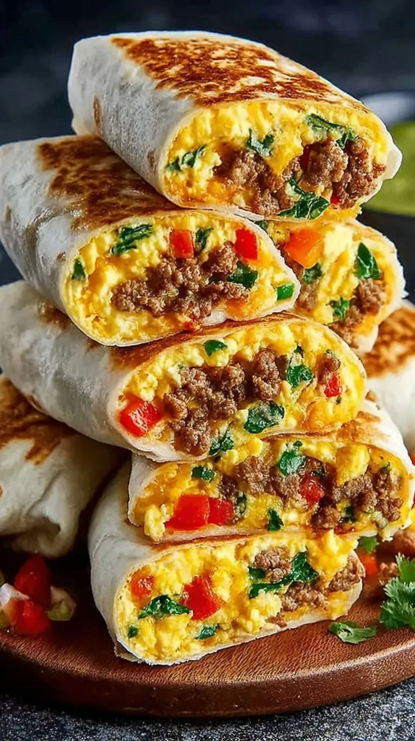 A stack of wrapped breakfast burritos next to a bowl of fresh salsa