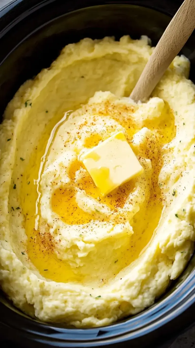 A white bowl filled with creamy mashed potatoes topped with melted butter and fresh chives.