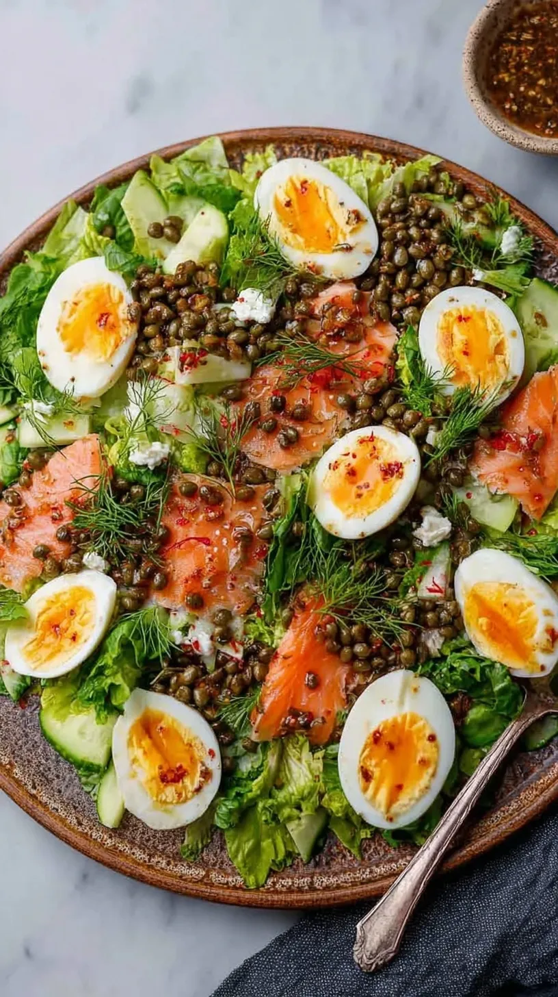 A vibrant smoked trout brunch platter with sliced cucumbers, radishes, jammy eggs, and fresh dill.