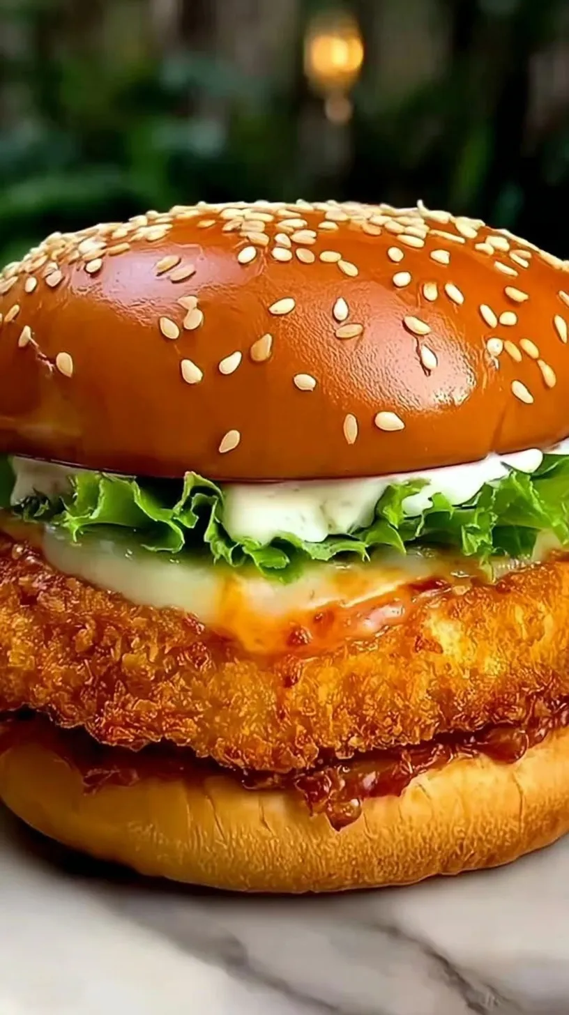 A crispy golden Spicy McChicken sandwich with shredded lettuce and creamy mayo on a toasted sesame seed bun.