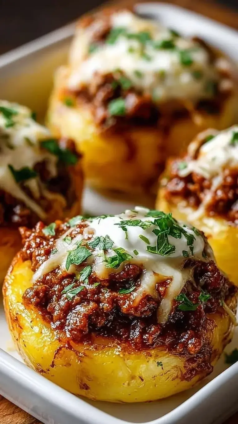 Golden brown shredded potato nests filled with savory ground beef and melted cheddar cheese in a muffin tin.