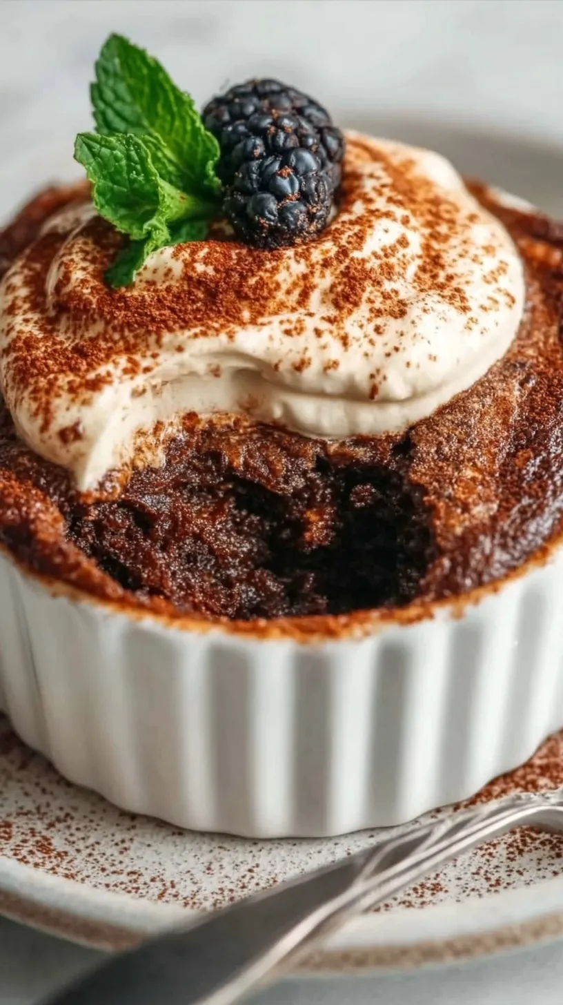 A square of chocolate mocha protein baked oats topped with chocolate chips and fresh raspberries on a white plate.