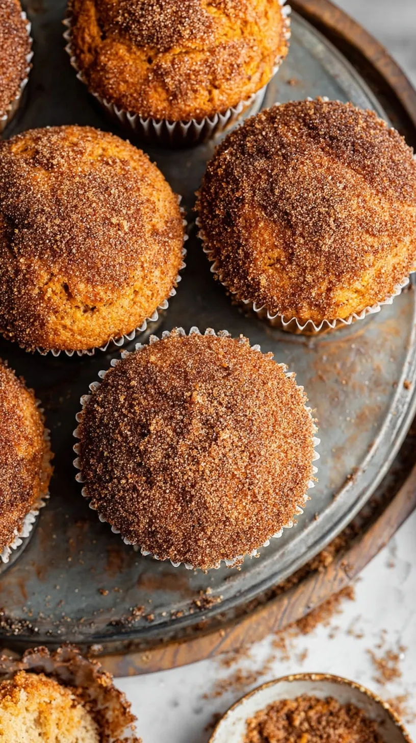 A basket of freshly baked sweet potato muffins with golden tops and a dusting of cinnamon.
