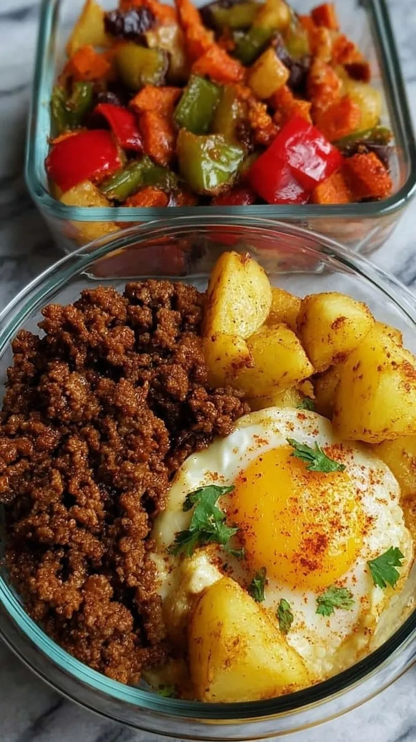 Colorful Tex Mex Protein Breakfast Bowls with roasted sweet potatoes, scrambled eggs, and avocado