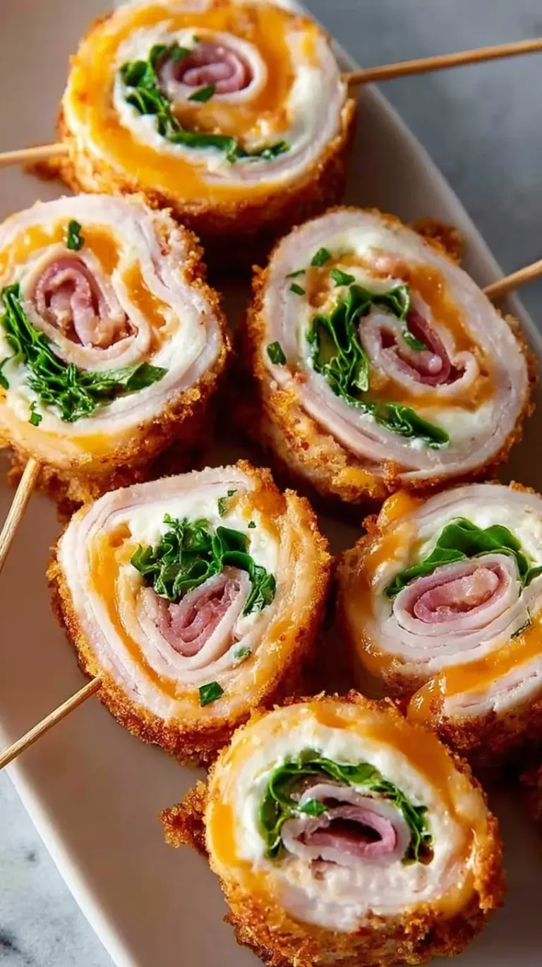 Fresh turkey and cheddar roll-ups sliced into pinwheels on a white plate