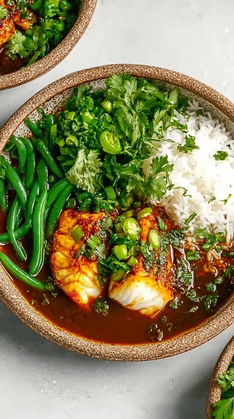 Vietnamese caramelized fish in a dark glaze with green onions and chilies