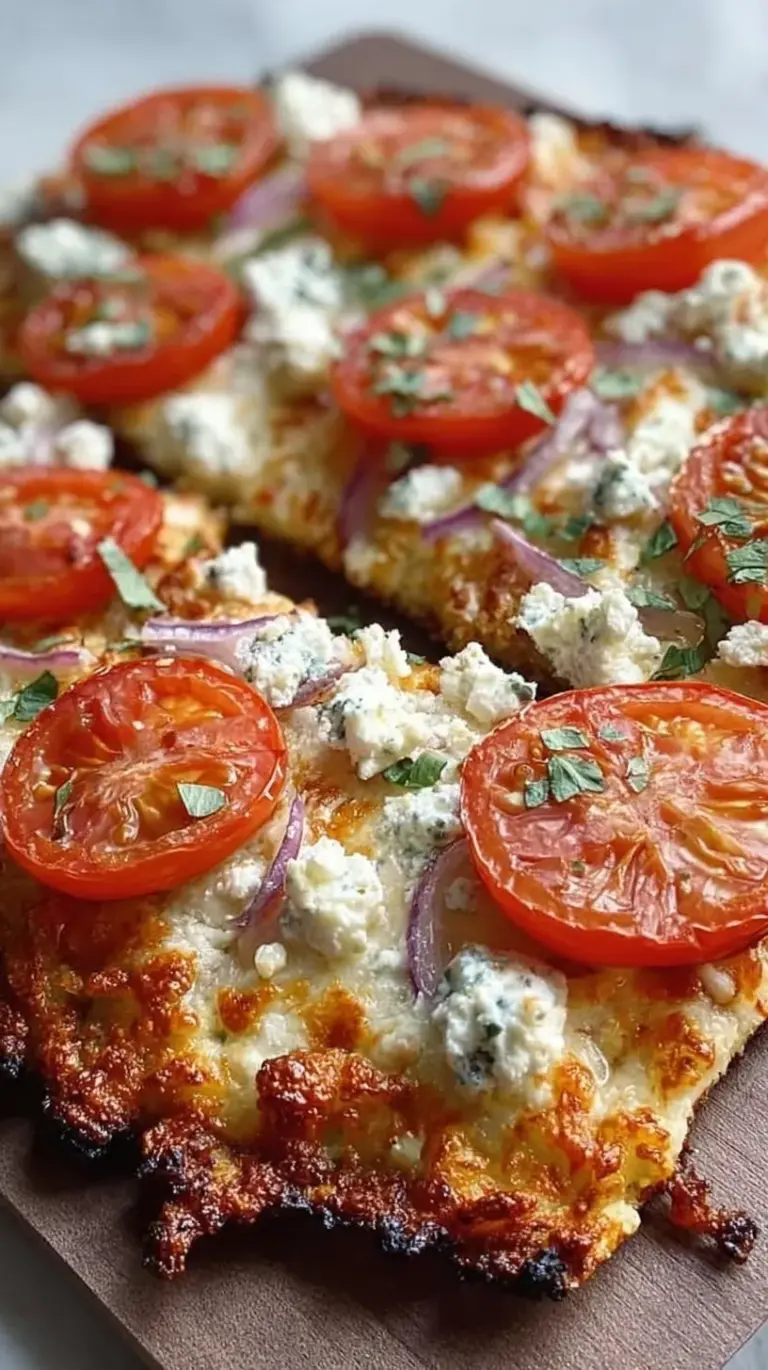 A golden brown cottage cheese flatbread pizza topped with melted mozzarella, pepperoni, and fresh basil.